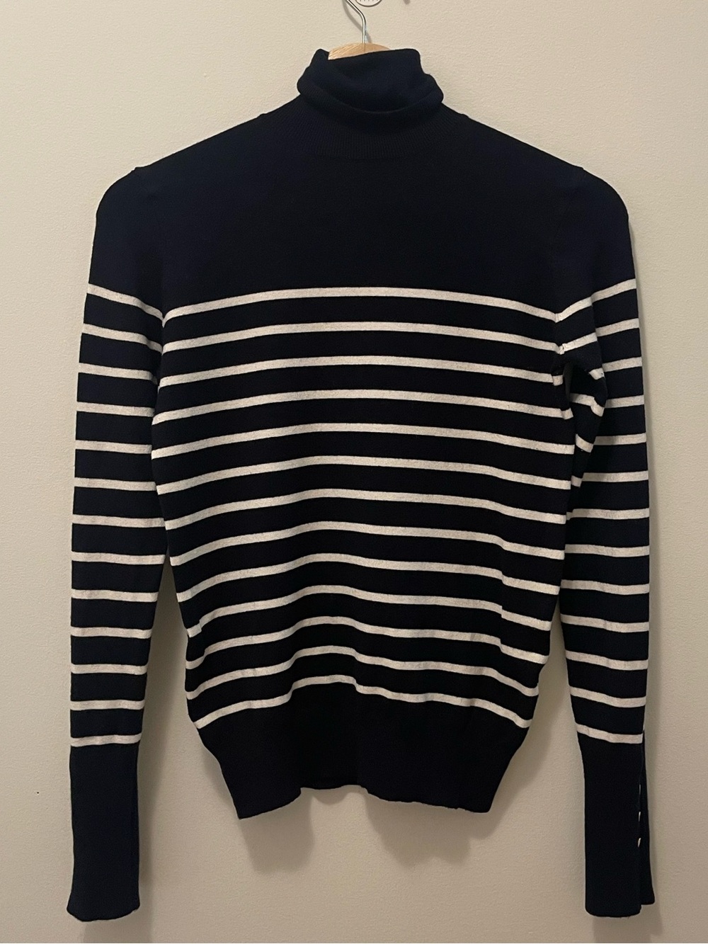 Zara Navy and White Striped Turtleneck Sweater
